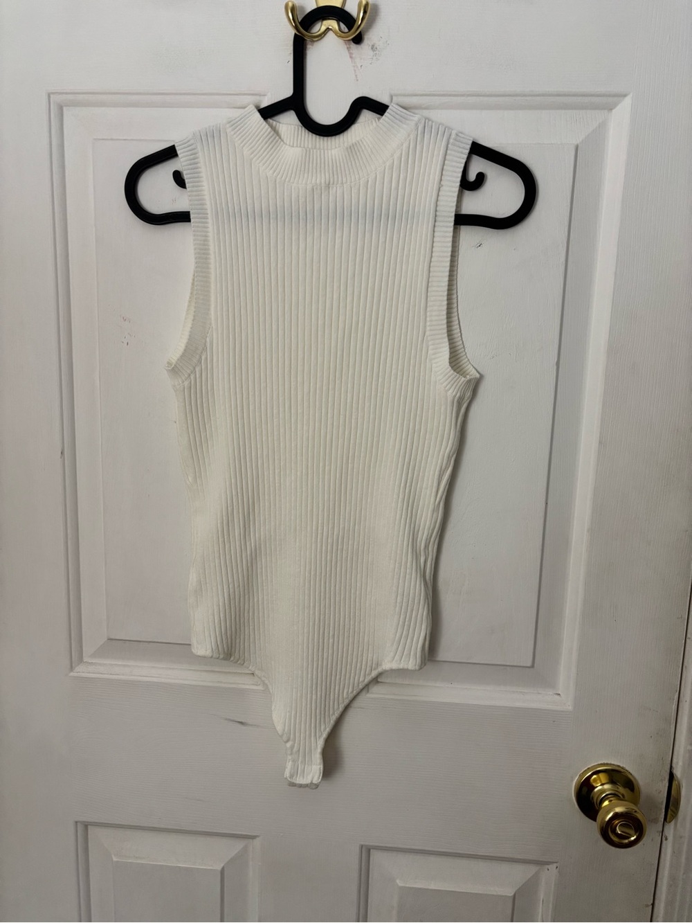 Altar'd State Cream Ribbed Mock Neck Sleeveless Bodysuit